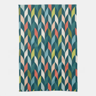 Mid-Century Modern Teal & Coral Pattern Kitchen Towel