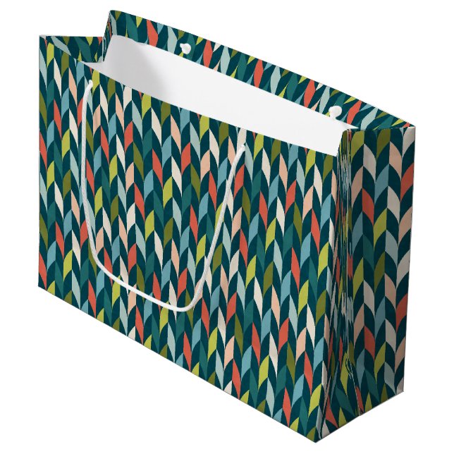 Mid-Century Modern Teal & Coral Pattern Large Gift Bag (Front Angled)