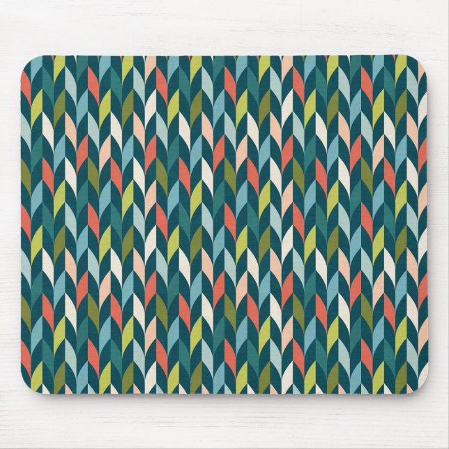 Mid-Century Modern Teal & Coral Pattern Mouse Pad (Front)