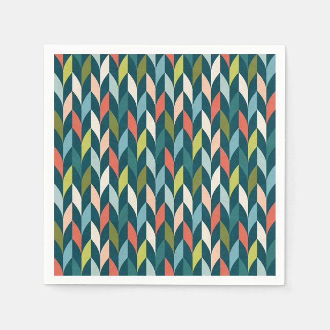 Mid-Century Modern Teal & Coral Pattern Napkins (Front)