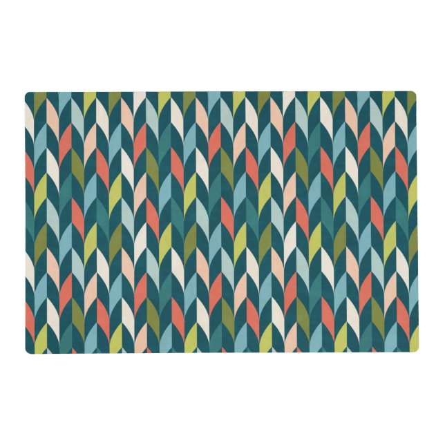 Mid-Century Modern Teal & Coral Pattern Placemat (Front)