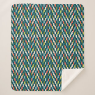 Mid-Century Modern Teal & Coral Pattern Sherpa Blanket
