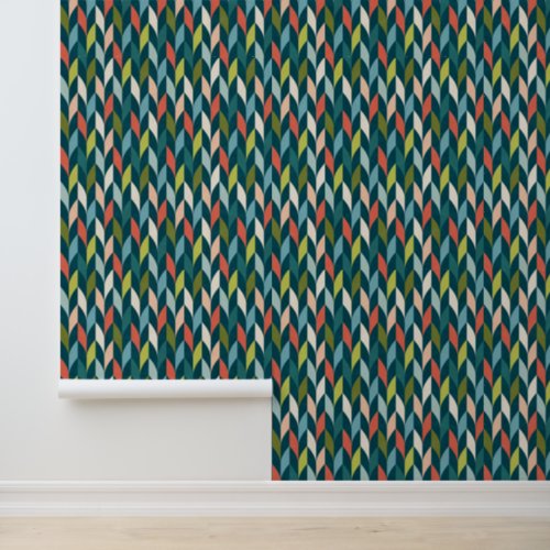 Mid_Century Modern Teal  Coral Pattern Wallpaper