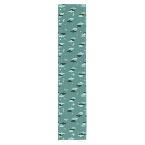 Mid Century Modern Teal Diamonds Short Table Runner