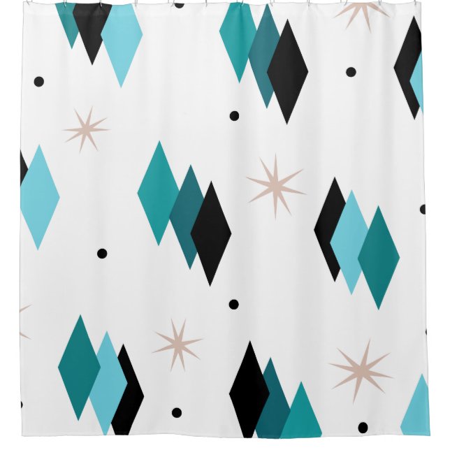 Mid Century Modern Teal Diamonds Shower Curtain (Front)