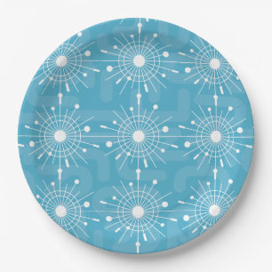 Mid Century Modern Teal Sputnik Snowflake MOD Paper Plates