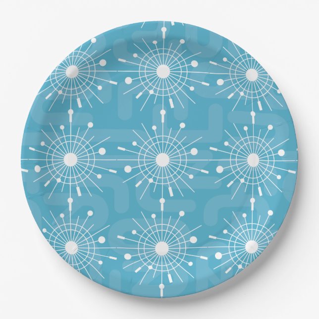 Mid Century Modern Teal Sputnik Snowflake MOD Paper Plates (Front)