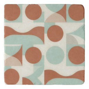 Mid Century Modern Terracotta Abstract Shapes  Trivet