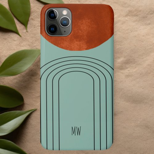 Mid Century Modern Terracotta Arch Teal Line Art iPhone 11 Pro Max Case