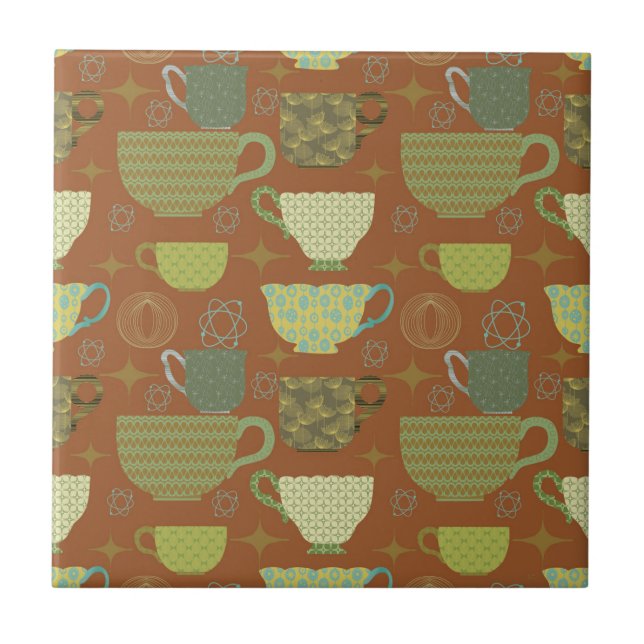 Mid Century Modern Terracotta Brown Teacup Ceramic Tile (Front)