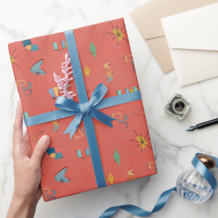 Mid Century Modern Textured Dark Coral Wrapping Paper