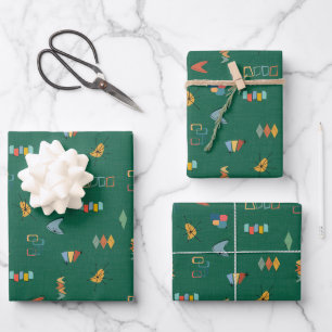 Mid Century Modern Textured Dark Green Wrapping Paper Sheets