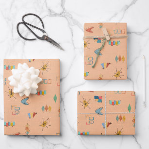 Mid Century Modern Textured Light Orange Wrapping Paper Sheets