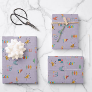 Mid Century Modern Textured Light Purple Wrapping Paper Sheets