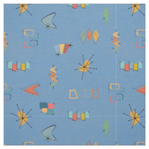 Mid Century Modern Textured Medium Blue Fabric