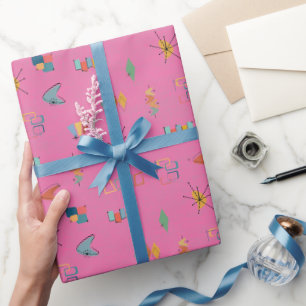 Mid Century Modern Textured Pink Wrapping Paper