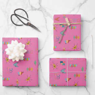 Mid Century Modern Textured Pink Wrapping Paper Sheets