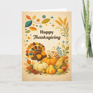 Mid Century Modern Thanksgiving Turkey Harvest Card