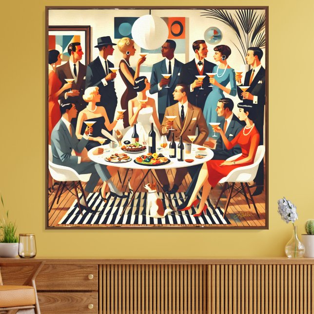 Mid Century Modern The Martini Intellectuals  Canvas Print (Insitu(LivingRoom))