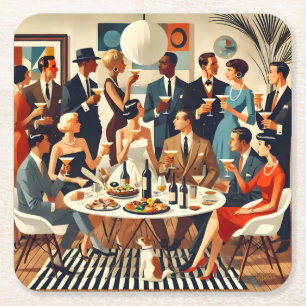 Mid Century Modern The Martini Intellectuals Square Paper Coaster