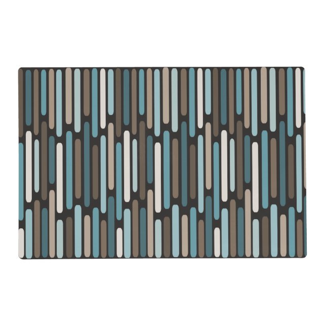 Mid Century Modern Thin Stripes Turquoise Brown Placemat (Front)