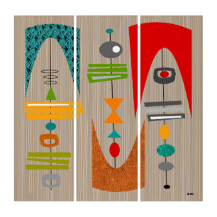 Mid-Century Modern Tiki Tok Triptych