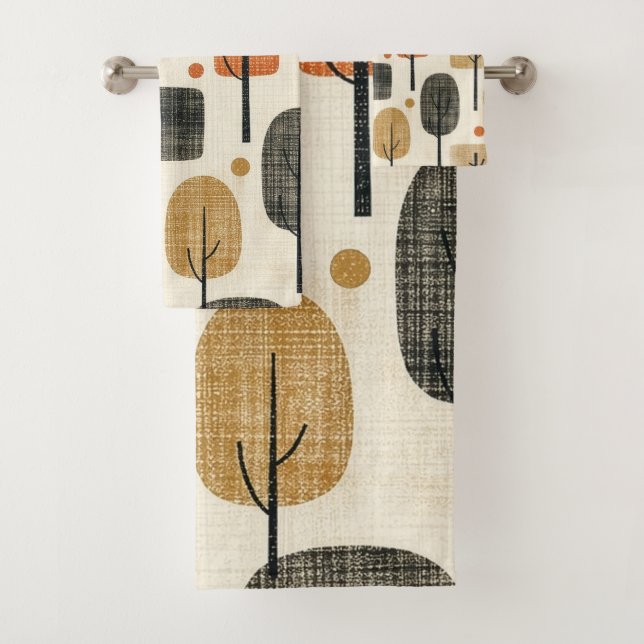 Mid Century Modern Tree Pattern Bath Towel Set (Insitu)