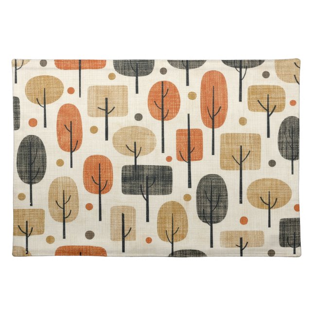 Mid Century Modern Tree Pattern Cloth Placemat (Front)