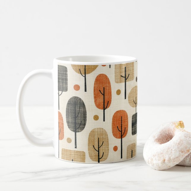 Mid Century Modern Tree Pattern Coffee Mug (With Donut)