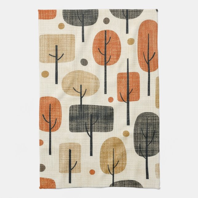 Mid Century Modern Tree Pattern Kitchen Towel (Vertical)