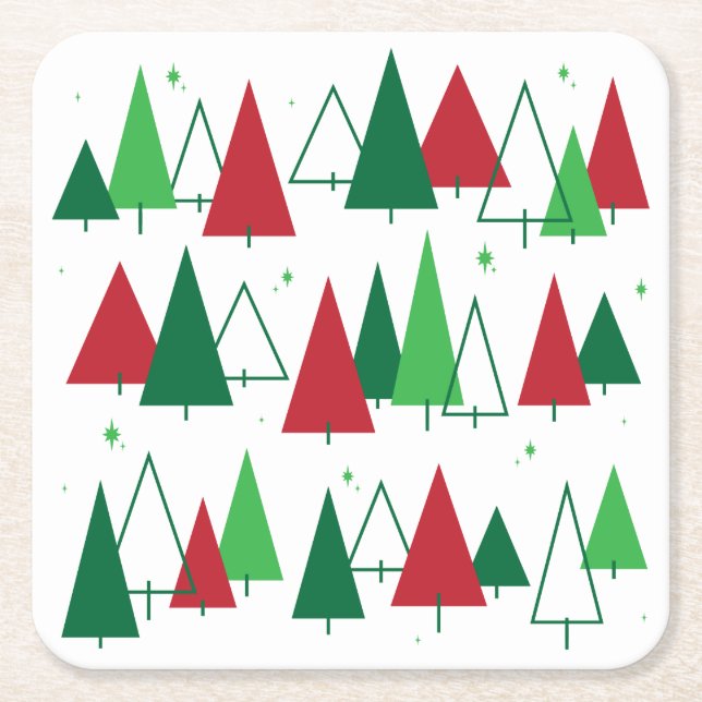 Mid Century Modern Trees Square Paper Coaster (Front)