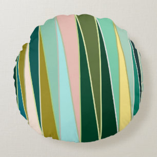 Mid-Century Modern Triangles, Aqua and Emerald Round Pillow
