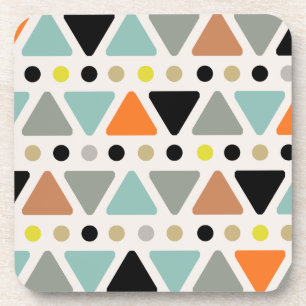 Mid Century Modern Triangles Dots Colorful Beverage Coaster