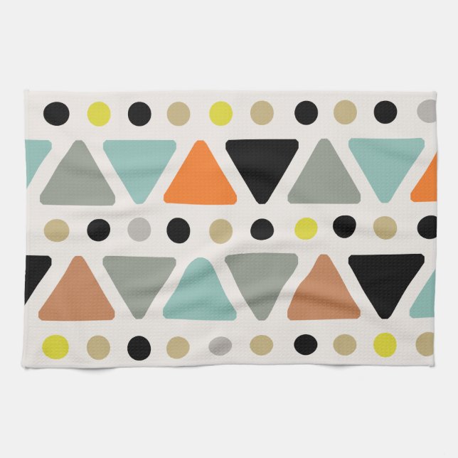 Mid Century Modern Triangles Dots Colorful Kitchen Towel (Horizontal)