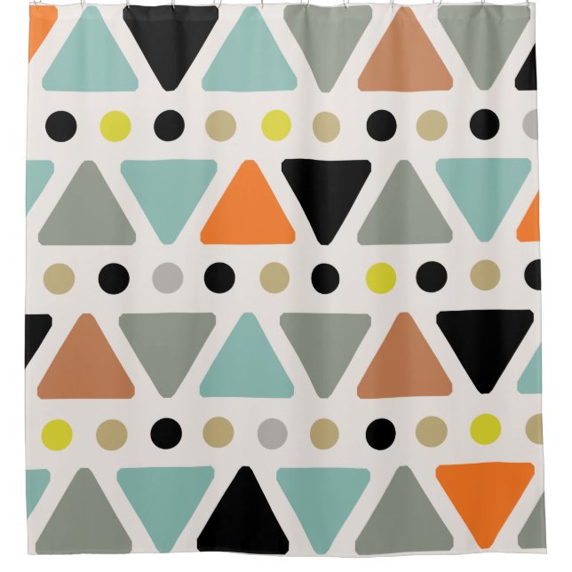 Mid Century Modern Triangles Dots Colorful Shower Curtain (Front)