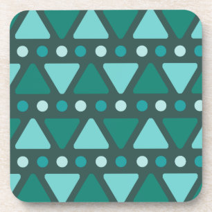 Mid Century Modern Triangles Dots Teal Beverage Coaster