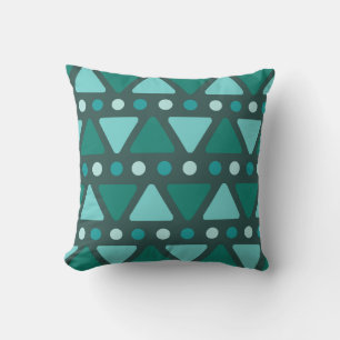 Mid Century Modern Triangles Dots Teal Throw Pillow