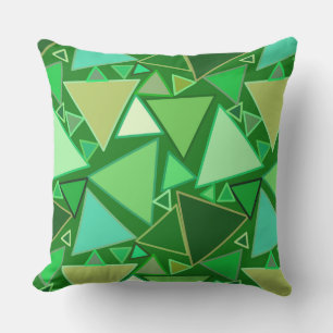 Mid-Century Modern Triangles, Emerald Green Throw Pillow