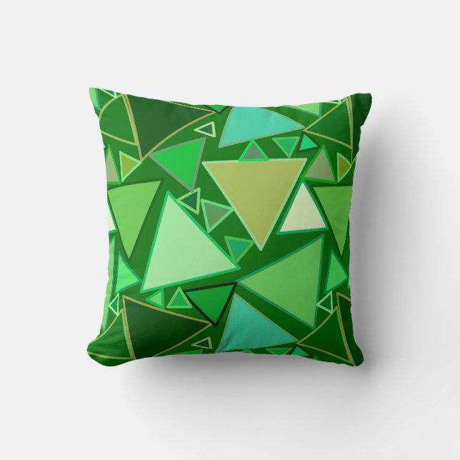 Mid-Century Modern Triangles, Emerald Green Throw Pillow (Front)