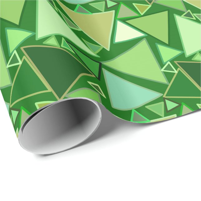 Mid-Century Modern Triangles, Emerald Green Wrapping Paper (Roll Corner)
