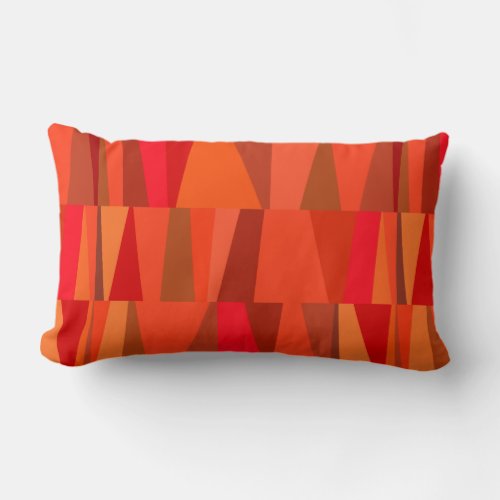 Mid_Century Modern Triangles  fiery orange red Lumbar Pillow