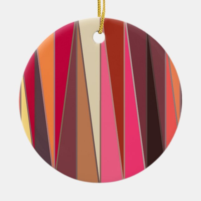 Mid-Century Modern Triangles, Fuchsia and Brown Ceramic Ornament (Front)