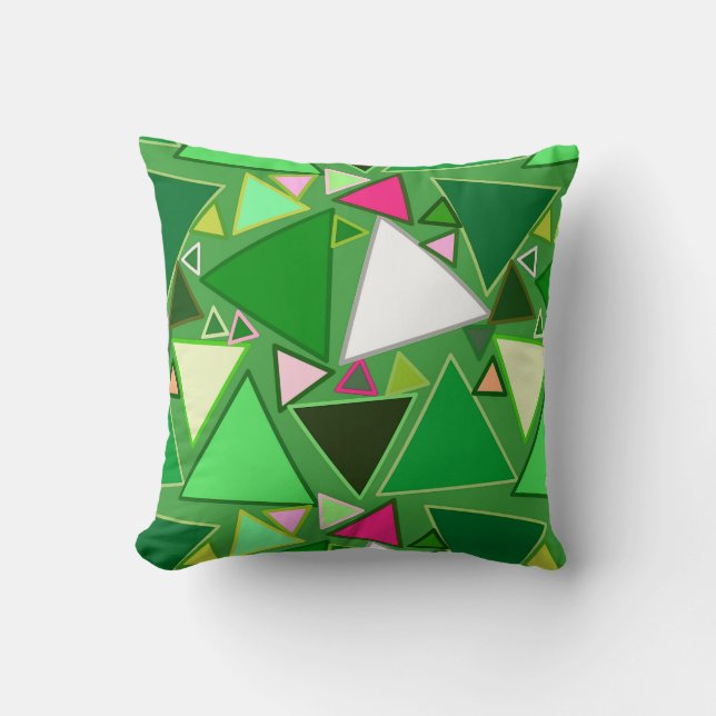 Mid-Century Modern Triangles, Lime Green Multi Throw Pillow (Front)