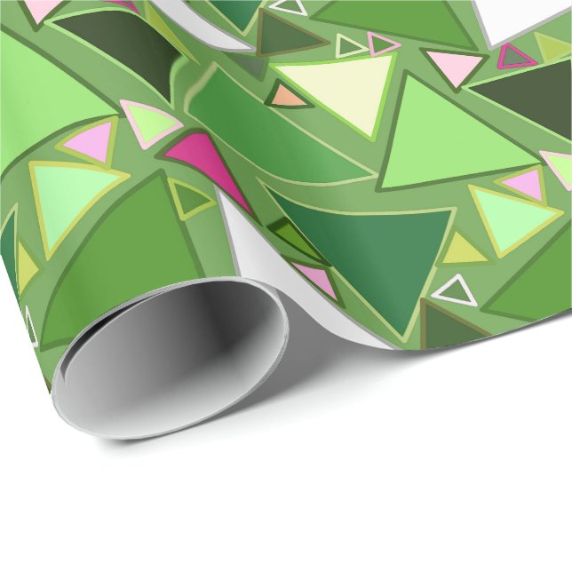 Mid-Century Modern Triangles, Lime Green Multi Wrapping Paper (Roll Corner)