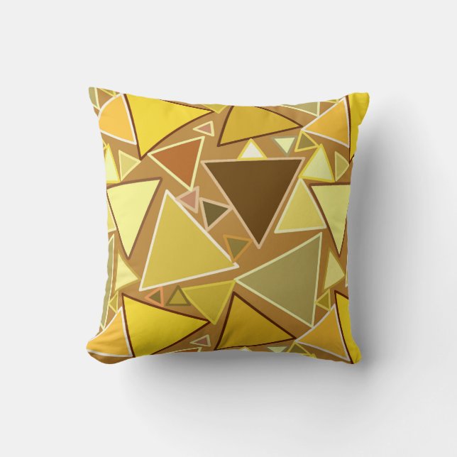 Mid-Century Modern Triangles, Mustard Yellow Throw Pillow (Front)