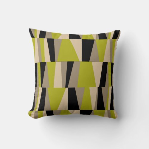 Mid_Century Modern Triangles  olive black grey Throw Pillow