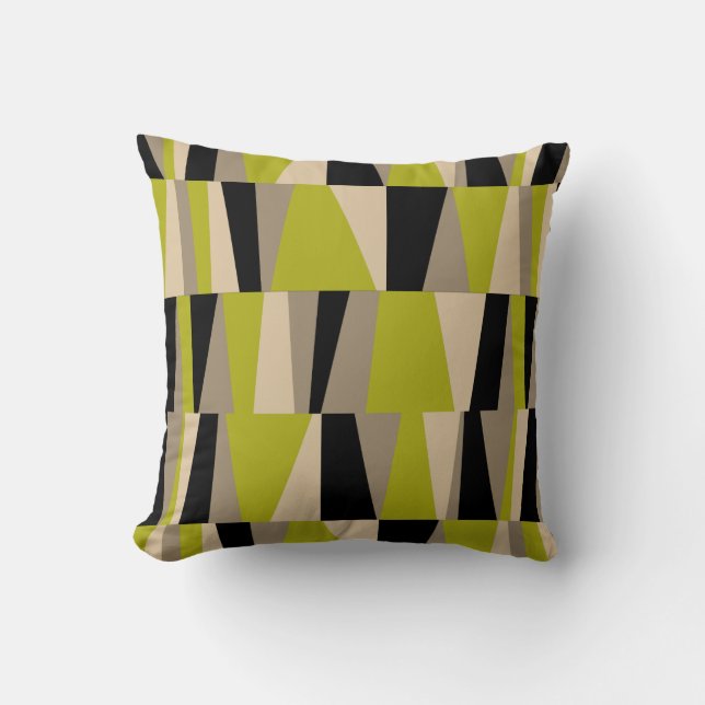 Mid-Century Modern Triangles | olive black grey Throw Pillow (Front)