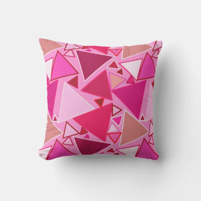 Mid-Century Modern Triangles, Pink and Burgundy Outdoor Pillow (Front)