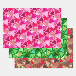 Mid-Century Modern Triangles, Pink, Green & Brown Wrapping Paper Sheets