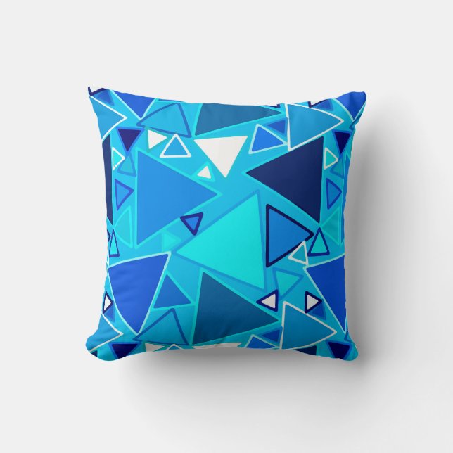 Mid-Century Modern Triangles, Shades of Blue Throw Pillow (Front)